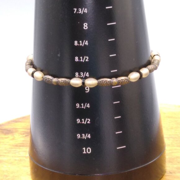 Antique Czech Glass Frosted Beads Bracelet with Vintage Brass Long Spacers, Bend - Picture 4 of 4